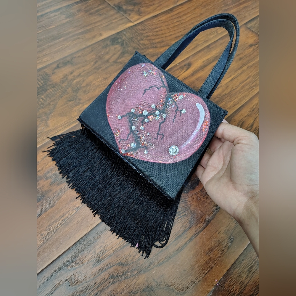 Custom broken heart and fringe handbag purse